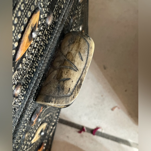 Antique Ornate Handcrafted Moroccan Evil Eye Wood Chest Decorative Box - Picture 14 of 15